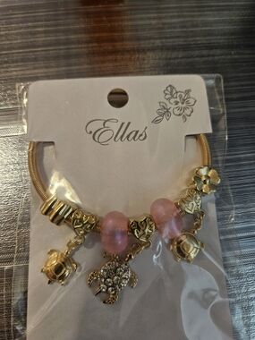 Gold-Tone Bracelet with Pink Beads and Turtle Charm